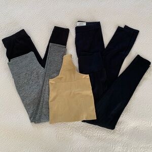 Leggings & Top Lot 5 Items Yellow Stretchy Black Gray Women’s Size Small
